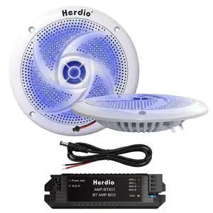 5.25" Bluetooth Marine Speakers, Low Profile Slim Design with LED Lights, 160W 2-Way Weather Resistant Outdoor Audio, Suitable for Boat, RV, UTV, ATV, Golf Cart (2-Pack, White) 5.25" Bluetooth Marine Speakers, Low Profile Slim Design with LED Lights, 160W 2-Way Weather Resistant Outdoor Audio, Suitable for Boat, RV, UTV, ATV, Golf Cart (2-Pack, White)