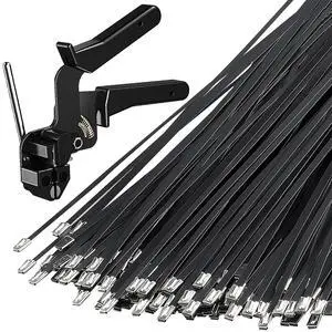 100PCS 11.8" Black Stainless Steel Zip Ties,Rustproof & Heat Resistant | Heavy duty 304 steel zip ties kit with tie gun,self-locking ball design,for fences, pipes,exhaust,vehicles and farms 100PCS 11.8" Black Stainless Steel Zip Ties,Rustproof & Heat Resistant | Heavy duty 304 steel zip ties kit with tie gun,self-locking ball design,for fences, pipes,exhaust,vehicles and farms
