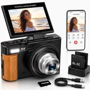 5K Digital Camera for Photography, 80MP Vlogging Camera for YouTube | 3" 180° Flip Screen, 12X Optical Zoom WiFi, Beauty Filter & Autofocus Point and Shoot Camera with 16G SD Card for Beginner 5K Digital Camera for Photography, 80MP Vlogging Camera for YouTube | 3" 180° Flip Screen, 12X Optical Zoom WiFi, Beauty Filter & Autofocus Point and Shoot Camera with 16G SD Card for Beginner