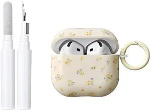 Compatible for Airpods 4 Generation Case with Cleaner Kit, Cute Floral Cream Beige Flower Design Soft TPU Protective Cover with Keychain Girls Women for AirPods 4 -Yellow Compatible for Airpods 4 Generation Case with Cleaner Kit, Cute Floral Cream Beige Flower Design Soft TPU Protective Cover with Keychain Girls Women for AirPods 4 -Yellow