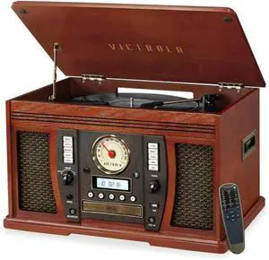 Aviator 8-in-1 Bluetooth Record Player & Multimedia Center with Built-in Stereo Speakers - 3-Speed Turntable, Vinyl to MP3 Recording, Wireless Music Streaming, Mahogany Aviator 8-in-1 Bluetooth Record Player & Multimedia Center with Built-in Stereo Speakers - 3-Speed Turntable, Vinyl to MP3 Recording, Wireless Music Streaming, Mahogany