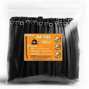 1000pcs 8Inch Nylon Zip Ties, 50 Pounds Tensile Strength, Black Cable Tie, Industrial Grade, UV Resistant,Heavy Duty,for Home,Garden Trellis,Office,Garage and Workshop 1000pcs 8Inch Nylon Zip Ties, 50 Pounds Tensile Strength, Black Cable Tie, Industrial Grade, UV Resistant,Heavy Duty,for Home,Garden Trellis,Office,Garage and Workshop