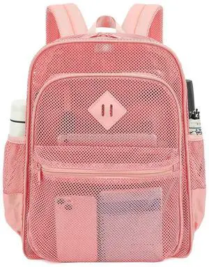 Mesh Bacpack Heavy Duty for School, Lightweight See Through College Backpack for Work Beach Sports (Pink), Large Mesh Bacpack Heavy Duty for School, Lightweight See Through College Backpack for Work Beach Sports (Pink), Large