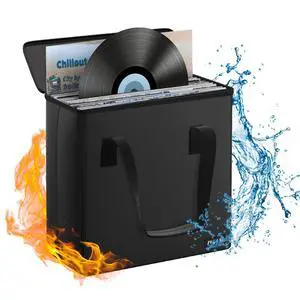 Fireproof Vinyl Record Storage Box,Holds 30 Albums, Black | Water Resistant, Collapsible, Carrying Case with Lid, Fit 7/12 inch Albums Fireproof Vinyl Record Storage Box,Holds 30 Albums, Black | Water Resistant, Collapsible, Carrying Case with Lid, Fit 7/12 inch Albums