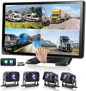 10.36" 4-Channel RV Backup Camera System Carplay & Android Auto | 1080P,24H Parking Monitoring,Night Vision,Wired Backup Camera,360°view,for Ruck/Trailer/Rv 10.36" 4-Channel RV Backup Camera System Carplay & Android Auto | 1080P,24H Parking Monitoring,Night Vision,Wired Backup Camera,360°view,for Ruck/Trailer/Rv