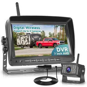 RV Wireless Backup Camera, 7" IPS Monitor +AHD Rear View Camera,Support Up to 4 Cameras DVR Image Flip, Wireless Back Up Camera 12V-36V for Truck/Trailer/RV/Camper/Excavator/Caravan RV Wireless Backup Camera, 7" IPS Monitor +AHD Rear View Camera,Support Up to 4 Cameras DVR Image Flip, Wireless Back Up Camera 12V-36V for Truck/Trailer/RV/Camper/Excavator/Caravan
