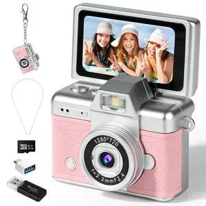 Mini Flip Screen Digital Camera, 1.47 Inch Pocket Retro Camera with USB-C Charging, 1080P/720P Video, MicroSD Support Up to 128GB, Portable Keychain Camera (Pink) Mini Flip Screen Digital Camera, 1.47 Inch Pocket Retro Camera with USB-C Charging, 1080P/720P Video, MicroSD Support Up to 128GB, Portable Keychain Camera (Pink)