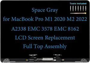 13" Screen Replacement for MacBook Pro A2338 M1 2020 M2 2022 EMC 3578 EMC 8162 LCD Display Complete Full Top Assembly Kit (Space Gray) 13" Screen Replacement for MacBook Pro A2338 M1 2020 M2 2022 EMC 3578 EMC 8162 LCD Display Complete Full Top Assembly Kit (Space Gray)
