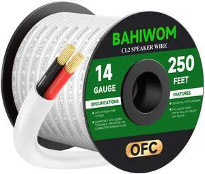 White 14 Gauge Speaker Wire 250FT CL2 Rated OFC Speaker Cable | Soft PVC Jacket Red & Black 2 Conductors Polarity Mark for Marine,Indoor,In-Wall,In-Ceiling & Home Theater White 14 Gauge Speaker Wire 250FT CL2 Rated OFC Speaker Cable | Soft PVC Jacket Red & Black 2 Conductors Polarity Mark for Marine,Indoor,In-Wall,In-Ceiling & Home Theater