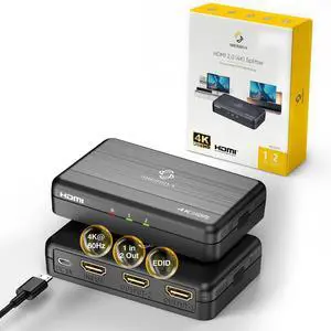 4K HDMI Splitter 1 in 2 Out (Mirror Only) HDMI 2.0 4K@60Hz, 1080p@240Hz | Auto Downscaling, 18Gbps, HDCP 2.2, Smart Power Detection, Duplicate Screens for Dual Monitors for TV, Monitor, PS5, Xbox 4K HDMI Splitter 1 in 2 Out (Mirror Only) HDMI 2.0 4K@60Hz, 1080p@240Hz | Auto Downscaling, 18Gbps, HDCP 2.2, Smart Power Detection, Duplicate Screens for Dual Monitors for TV, Monitor, PS5, Xbox