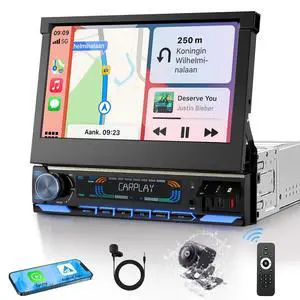 Motorized Single Din Touchscreen Car Stereo with Wireless CarPlay & Android Auto, 7" QLED Flip Out Radio, Upgrade PD/QC 3.0 Fast Charging, Bluetooth 5.2, DSP Subwoofer, FM/AM, AHD Backup Camera Motorized Single Din Touchscreen Car Stereo with Wireless CarPlay & Android Auto, 7" QLED Flip Out Radio, Upgrade PD/QC 3.0 Fast Charging, Bluetooth 5.2, DSP Subwoofer, FM/AM, AHD Backup Camera