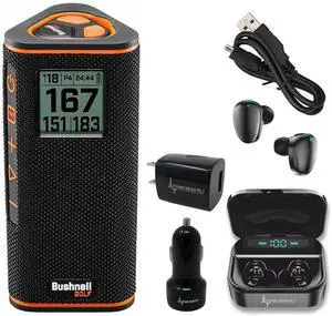 Bushnell Wingman View Golf GPS Bluetooth Speaker with Ultimate Black Earbuds and Wall and Car Chargers Bundle, 7.3x3.2x3.1in Bushnell Wingman View Golf GPS Bluetooth Speaker with Ultimate Black Earbuds and Wall and Car Chargers Bundle, 7.3x3.2x3.1in