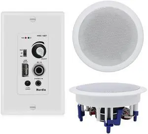 5.25'' Home Audio Package Wall Mount Bluetooth Amplifier Receiver System with 300W in Ceiling Wall Passive Speakers Great for Home Theater Office Bathroom Kitchen Living Room (A Pair) 5.25'' Home Audio Package Wall Mount Bluetooth Amplifier Receiver System with 300W in Ceiling Wall Passive Speakers Great for Home Theater Office Bathroom Kitchen Living Room (A Pair)