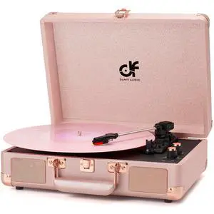 Vinyl Record Player 3-Speed Portable Suitcase Record Player with Built-in Speakers, 3.5mm Headphone Jack, RCA-Out/Aux in, Vintage Belt-Driven Turntable,Pink Rose Gold Vinyl Record Player 3-Speed Portable Suitcase Record Player with Built-in Speakers, 3.5mm Headphone Jack, RCA-Out/Aux in, Vintage Belt-Driven Turntable,Pink Rose Gold