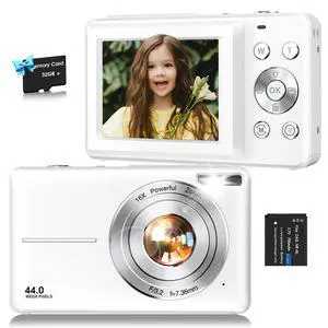 Digital Camera,1080P Kids Camera 44MP Point and Shoot Digital Cameras | 16X Zoom,Anti-Shake,32GB Card,Date Stamp,Compact Small Cameras Photography for Kids Student Teen Girl Boy(White) Digital Camera,1080P Kids Camera 44MP Point and Shoot Digital Cameras | 16X Zoom,Anti-Shake,32GB Card,Date Stamp,Compact Small Cameras Photography for Kids Student Teen Girl Boy(White)