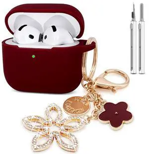 Compatible with AirPods 4 Case Cover, Silicone Protective Case for Airpod 4 with Bling Keychain, Case Cover for Apple AirPods 4th Generation Wireless Earbuds with Cleaner Kit (Burgundy) Compatible with AirPods 4 Case Cover, Silicone Protective Case for Airpod 4 with Bling Keychain, Case Cover for Apple AirPods 4th Generation Wireless Earbuds with Cleaner Kit (Burgundy)