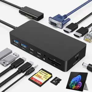 Surface Dock, 12 in 1 Surface Docking Stationg with 2*HDMI + 1*VGA, 5Gbps Data, SD/TF, RJ45, 3.5mm Audio Port, Surface Pro Dock for Surface Pro 11/10/9/8/X/7/6/5/4/3, Surface Laptop/Laptop Go/Go/Book Surface Dock, 12 in 1 Surface Docking Stationg with 2*HDMI + 1*VGA, 5Gbps Data, SD/TF, RJ45, 3.5mm Audio Port, Surface Pro Dock for Surface Pro 11/10/9/8/X/7/6/5/4/3, Surface Laptop/Laptop Go/Go/Book