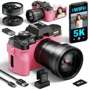 8K 64MP Digital Cameras for Photography with Dual-Lens WiFi | Vlogging Point and Shoot Camera Kit for Beginners,with 180° Flip Screen,16X Zoom,64GB Card,2 Batteries (PINK) 8K 64MP Digital Cameras for Photography with Dual-Lens WiFi | Vlogging Point and Shoot Camera Kit for Beginners,with 180° Flip Screen,16X Zoom,64GB Card,2 Batteries (PINK)