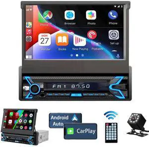 Single Din Flip Up Screen Car Stereo with Apple Carplay&Android Auto | 7inch Flip Out Touchscreen Car Radio with Bluetooth Car Audio Receivers, MirrorLink, Camera, FM/USB/AUX/TF/Subwoofer Single Din Flip Up Screen Car Stereo with Apple Carplay&Android Auto | 7inch Flip Out Touchscreen Car Radio with Bluetooth Car Audio Receivers, MirrorLink, Camera, FM/USB/AUX/TF/Subwoofer
