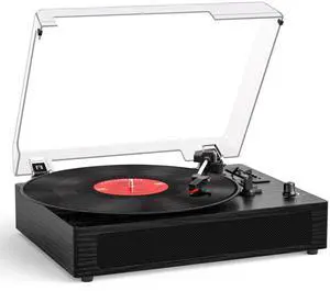 Vinyl Record Player with Bluetooth, 3-Speed Belt-Drive Turntable with Built-in Speakers, Easy Setup for Beginners, USB Recording, RCA/AUX/Headphone Jack, Classic Black Wood Design Vinyl Record Player with Bluetooth, 3-Speed Belt-Drive Turntable with Built-in Speakers, Easy Setup for Beginners, USB Recording, RCA/AUX/Headphone Jack, Classic Black Wood Design