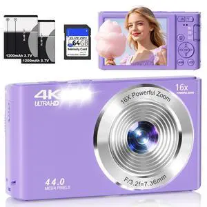 Digital Camera 4K, Autofocus Compact Digital Camera for Photography with 16X Zoom, 64GB Card & 2 Batteries, 44MP Portable Camera for Teens, Beginners, Students, Kids, Boys, Girls Digital Camera 4K, Autofocus Compact Digital Camera for Photography with 16X Zoom, 64GB Card & 2 Batteries, 44MP Portable Camera for Teens, Beginners, Students, Kids, Boys, Girls