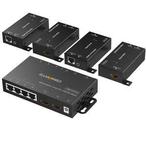 1x4 HDMI Extender Splitter, Up to 165FT Over CAT5e/6/7, 8 Channel Transmission with 1 HDMI Loop Out, Supports IR, 3D, HDCP, EDID, POC 1x4 HDMI Extender Splitter, Up to 165FT Over CAT5e/6/7, 8 Channel Transmission with 1 HDMI Loop Out, Supports IR, 3D, HDCP, EDID, POC