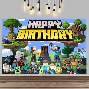 Pixel Birthday Party Decorations,Happy Birthday Banner Backdrop for Birthday Party Supplies Pixel Birthday Party Decorations,Happy Birthday Banner Backdrop for Birthday Party Supplies