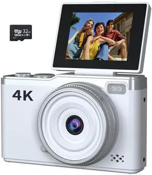 4K Digital Camera for Photography, 64MP Point and Shoot Digital Cameras with 16X Digital Zoom, 2.4 180°Flip Screen Compact Travel Camera Auto Focus Vlogging Camera for YouTube Video (White) 4K Digital Camera for Photography, 64MP Point and Shoot Digital Cameras with 16X Digital Zoom, 2.4 180°Flip Screen Compact Travel Camera Auto Focus Vlogging Camera for YouTube Video (White)