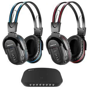 Dual Wireless Headphones for TV with Transmitter, 2 Channel IR TV Headphones for Home Theater/Outdoor Movie/Car DVD, Tone Control & Optical/RCA/AUX Support, Plug N Play, No Audio Delay Dual Wireless Headphones for TV with Transmitter, 2 Channel IR TV Headphones for Home Theater/Outdoor Movie/Car DVD, Tone Control & Optical/RCA/AUX Support, Plug N Play, No Audio Delay