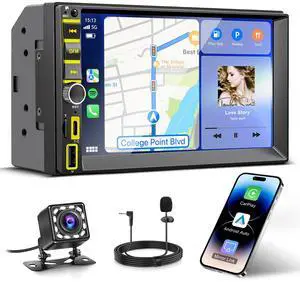 7" Wireless Double Din Car Stereo Carplay Radio Screen for Car Audio Receivers, Car Stereo with Backup Camera, Car Play Android Auto Touchscreen, Mirror Link, Bluetooth, AM/FM, Type-C 7" Wireless Double Din Car Stereo Carplay Radio Screen for Car Audio Receivers, Car Stereo with Backup Camera, Car Play Android Auto Touchscreen, Mirror Link, Bluetooth, AM/FM, Type-C