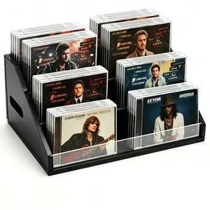 Morden Wood CD Holders Display StandOrganizer 32 CDs, 4-Tiered Tabletop CD Rack Storage Shelf for CD Collection, Black Morden Wood CD Holders Display StandOrganizer 32 CDs, 4-Tiered Tabletop CD Rack Storage Shelf for CD Collection, Black