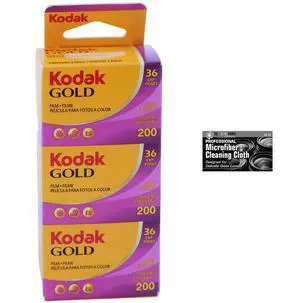 Kodak Gold 200 35mm Film Bundle, 3 Rolls, 36 Exposures Each, for 35mm Film Camera Includes Premium Microfiber Cloth-Kodak 3 Roll Pack Kodak Gold 200 35mm Film Bundle, 3 Rolls, 36 Exposures Each, for 35mm Film Camera Includes Premium Microfiber Cloth-Kodak 3 Roll Pack