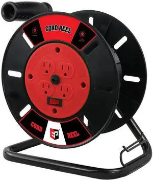 Extension Cord Storage Reel with 4-Grounded Outlets, Heavy Duty Open Cord Reel for 12/3 14/3 16/3 Power Cords, Portable Empty Hand Crank Electric Cord Roller Holder, Red Extension Cord Storage Reel with 4-Grounded Outlets, Heavy Duty Open Cord Reel for 12/3 14/3 16/3 Power Cords, Portable Empty Hand Crank Electric Cord Roller Holder, Red
