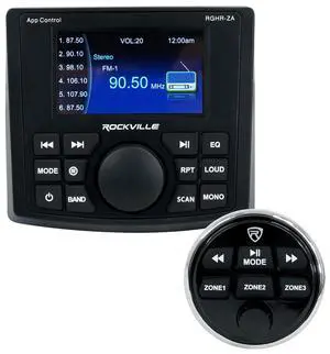 RGHR-ZA 4 Zone Marine Gauge Hole Receiver, Bluetooth App Control | IP66 Waterproof, 3" TFT Display, Wired Remote, Zone Volume Controls, 72W x 4 Peak / 28W x 4 RMS, USB, Built-in EQ, AM/FM RGHR-ZA 4 Zone Marine Gauge Hole Receiver, Bluetooth App Control | IP66 Waterproof, 3" TFT Display, Wired Remote, Zone Volume Controls, 72W x 4 Peak / 28W x 4 RMS, USB, Built-in EQ, AM/FM