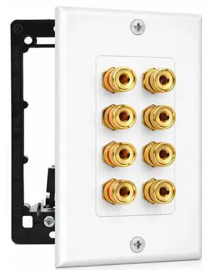 4 Speaker Wall Plate, Home Theater Wall Plate, Gold Plated Binding Posts, for Home Theater Setup 4 Speaker Wall Plate, Home Theater Wall Plate, Gold Plated Binding Posts, for Home Theater Setup