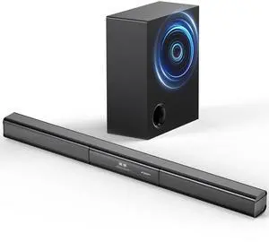 2.1 Channel Sound Bar with Wired Subwoofer, Dorby Audio 35in Detachable TV Soundbar, Bluetooth, HDMI-ARC, Optical, AUX, USB, FM, Coaxial Inputs for Home Theater 2.1 Channel Sound Bar with Wired Subwoofer, Dorby Audio 35in Detachable TV Soundbar, Bluetooth, HDMI-ARC, Optical, AUX, USB, FM, Coaxial Inputs for Home Theater
