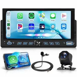 Single Din Car Stereo with Wireless CarPlay and Android Auto, 6.86" Touchscreen Car Radio with Bluetooth 5.2, Mirror Link, FM/EQ, USB/AUX/TF, SWC/MIC, Backup Camera Single Din Car Stereo with Wireless CarPlay and Android Auto, 6.86" Touchscreen Car Radio with Bluetooth 5.2, Mirror Link, FM/EQ, USB/AUX/TF, SWC/MIC, Backup Camera