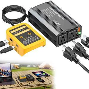 300W Power Inverter Compatible with Dewalt 20V Battery, DC 20V to AC 110V Battery Converter with PD 65W Type-C Fast Charging & 20W USB-C, 2 AC Outlet & 2 USB-A Port Portable Power Station for Camping 300W Power Inverter Compatible with Dewalt 20V Battery, DC 20V to AC 110V Battery Converter with PD 65W Type-C Fast Charging & 20W USB-C, 2 AC Outlet & 2 USB-A Port Portable Power Station for Camping