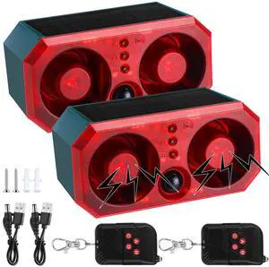 2 Pcs Solar Outdoor Motion Sensor Alarm Motion Sensor Animal Deterrent Dog Barking Alarm 13 Sound 130dB Loud Noise Maker 4 Mode with USB Remote Control Support Recording Volume Adjustment 2 Pcs Solar Outdoor Motion Sensor Alarm Motion Sensor Animal Deterrent Dog Barking Alarm 13 Sound 130dB Loud Noise Maker 4 Mode with USB Remote Control Support Recording Volume Adjustment