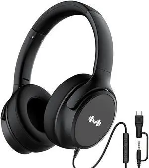 Wired Over-Ear Headphones, Mic, 3.5mm, USB-C Adapter, Black | Over-ear comfort with inline mic, volume control, 3.5mm jack, and USB-C adapter for phones, laptops, PCs, and tablets Wired Over-Ear Headphones, Mic, 3.5mm, USB-C Adapter, Black | Over-ear comfort with inline mic, volume control, 3.5mm jack, and USB-C adapter for phones, laptops, PCs, and tablets