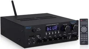 Wireless Bluetooth Streaming Amplifier - 300W Multi Channel Receiver with Dual Hi Def in/Out, Optical/Coaxial w/ 24 Bit decoding, Aluminum Control Knobs, Headphone Out, USB-A/SD - PDA99BU Wireless Bluetooth Streaming Amplifier - 300W Multi Channel Receiver with Dual Hi Def in/Out, Optical/Coaxial w/ 24 Bit decoding, Aluminum Control Knobs, Headphone Out, USB-A/SD - PDA99BU