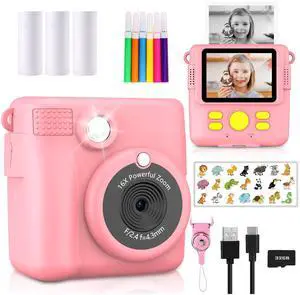 Instant Print Camera for Kids,Christmas Birthday Gifts for Age 3-12 Girls Boys1080P HD Digital Video Cameras for Toddler,Kids Portable Toy with 3 Rolls Photo Paper32GB Card-Pink Instant Print Camera for Kids,Christmas Birthday Gifts for Age 3-12 Girls Boys1080P HD Digital Video Cameras for Toddler,Kids Portable Toy with 3 Rolls Photo Paper32GB Card-Pink