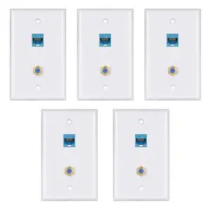 Ethernet Wall Plate,Cat6 Gold-Plated Cable TV Coax F Type Port Wallplate White (5Pack) | Cable TV Internet Faceplate Ethernet Wall Plate,Cat6 Gold-Plated Cable TV Coax F Type Port Wallplate White (5Pack) | Cable TV Internet Faceplate