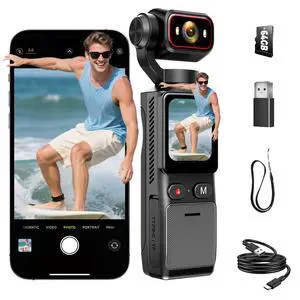 4K Pocket Vlogging Camera Wifi, Portable Handheld POV Cam with64G | 4k HD Recording, 1.69Inch Color Touchscreen, 6-Axis Image Stabilization, 150° Wide-Angle Lens,Content Creator Cam for Travel 4K Pocket Vlogging Camera Wifi, Portable Handheld POV Cam with64G | 4k HD Recording, 1.69Inch Color Touchscreen, 6-Axis Image Stabilization, 150° Wide-Angle Lens,Content Creator Cam for Travel