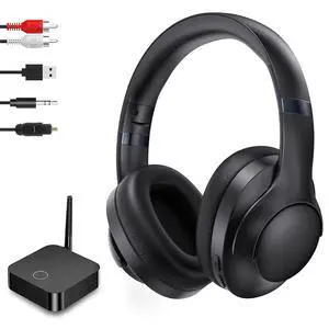 Wireless TV Headphones with Transmitterfor Seniors,Optical,RCA,AUX,USB,BK | 2.4GHz wireless TV headphones with 22ms low delay,dual-link phone sync,individual volume control,and universal compatibility Wireless TV Headphones with Transmitterfor Seniors,Optical,RCA,AUX,USB,BK | 2.4GHz wireless TV headphones with 22ms low delay,dual-link phone sync,individual volume control,and universal compatibility