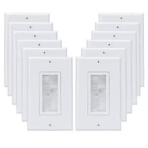 1 Gang Brush Wall Plate Decora Style White Brush Wall for Passing Through Speaker Wires/Coaxial/HDMI/Network/Phone/Audio/Video Cables, Pack of 12, White, 24 Screws Included 1 Gang Brush Wall Plate Decora Style White Brush Wall for Passing Through Speaker Wires/Coaxial/HDMI/Network/Phone/Audio/Video Cables, Pack of 12, White, 24 Screws Included