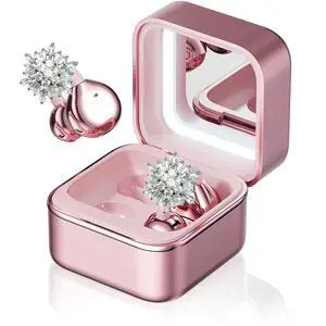 Clip on Open Ear Wireless Earbuds with Snowflake Earrings | Bluetooth 6.0 Wireless Headphones for Women Girl Gift, Jewelry Charging Box with Light & Mirror, Sports Workout, Rose Gold Clip on Open Ear Wireless Earbuds with Snowflake Earrings | Bluetooth 6.0 Wireless Headphones for Women Girl Gift, Jewelry Charging Box with Light & Mirror, Sports Workout, Rose Gold