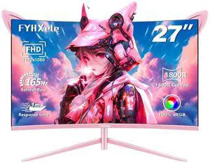 27 inch Gaming Monitor, Pink 1800R Curved Monitor, FHD-1920X1080P, 165Hz, 1ms, Fast IPS, FreeSync Hdmi Monitor with Ultrathin, HDMI/DP/USB Vesa/Wall Mount Computer Monitor-Pink 27 inch Gaming Monitor, Pink 1800R Curved Monitor, FHD-1920X1080P, 165Hz, 1ms, Fast IPS, FreeSync Hdmi Monitor with Ultrathin, HDMI/DP/USB Vesa/Wall Mount Computer Monitor-Pink