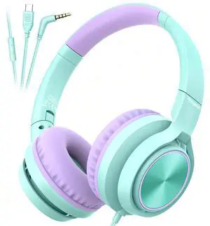 Kids Headphones for School Travel, Upgrade USB Type C Safe Volume 94dB, with Mic HD Stereo Sound Foldable On-Ear Headphones for Boys/Girls/Students/Tablet/Travel-Green Kids Headphones for School Travel, Upgrade USB Type C Safe Volume 94dB, with Mic HD Stereo Sound Foldable On-Ear Headphones for Boys/Girls/Students/Tablet/Travel-Green