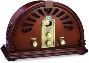Classic Vintage Retro Style AM/FM Radio with Bluetooth - Handmade Wooden Exterior Dark Brown Classic Vintage Retro Style AM/FM Radio with Bluetooth - Handmade Wooden Exterior Dark Brown